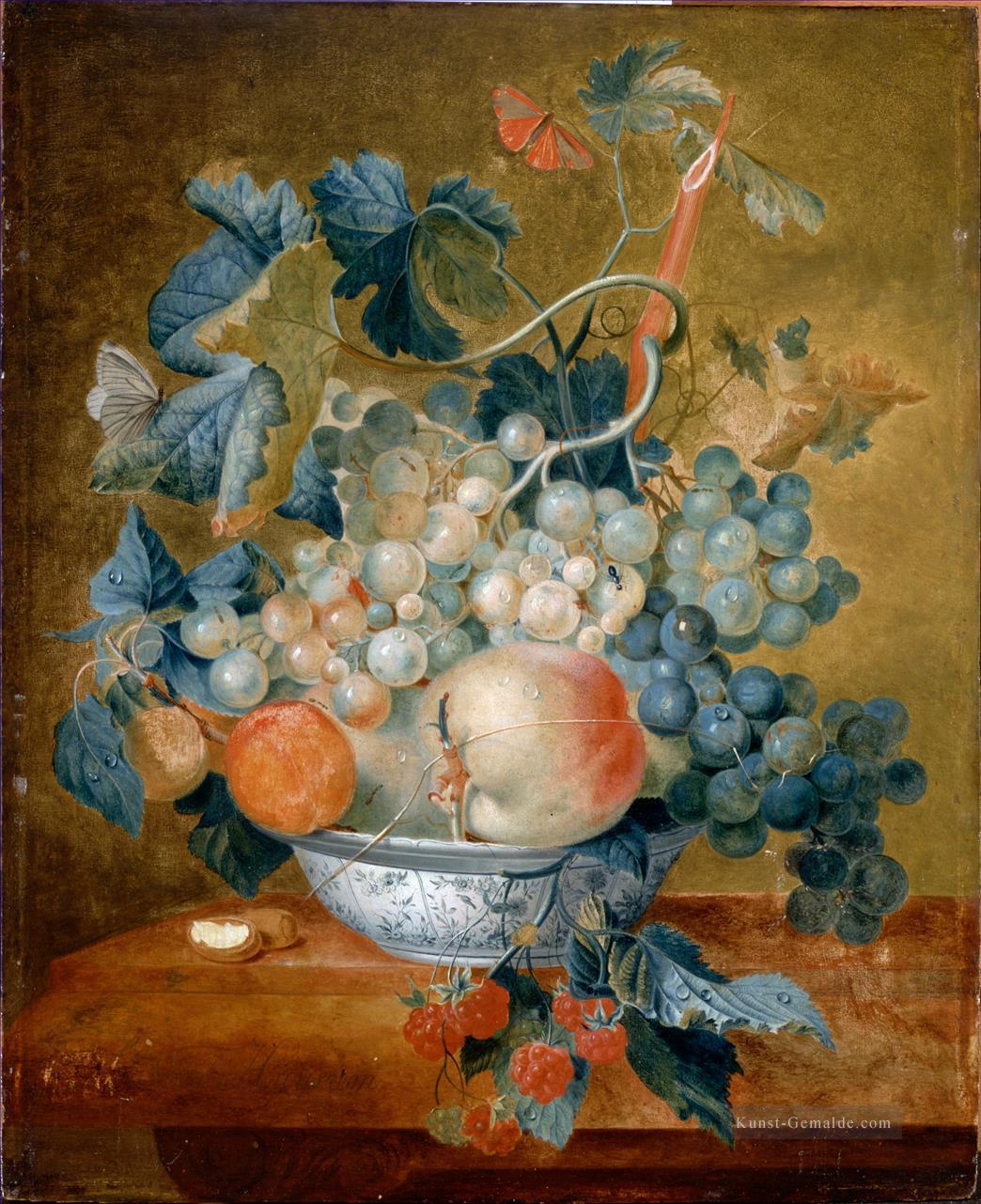 Ein Delft Schüssel mit Frucht Francina Margaretha van Huysum Stillleben Ölgemälde